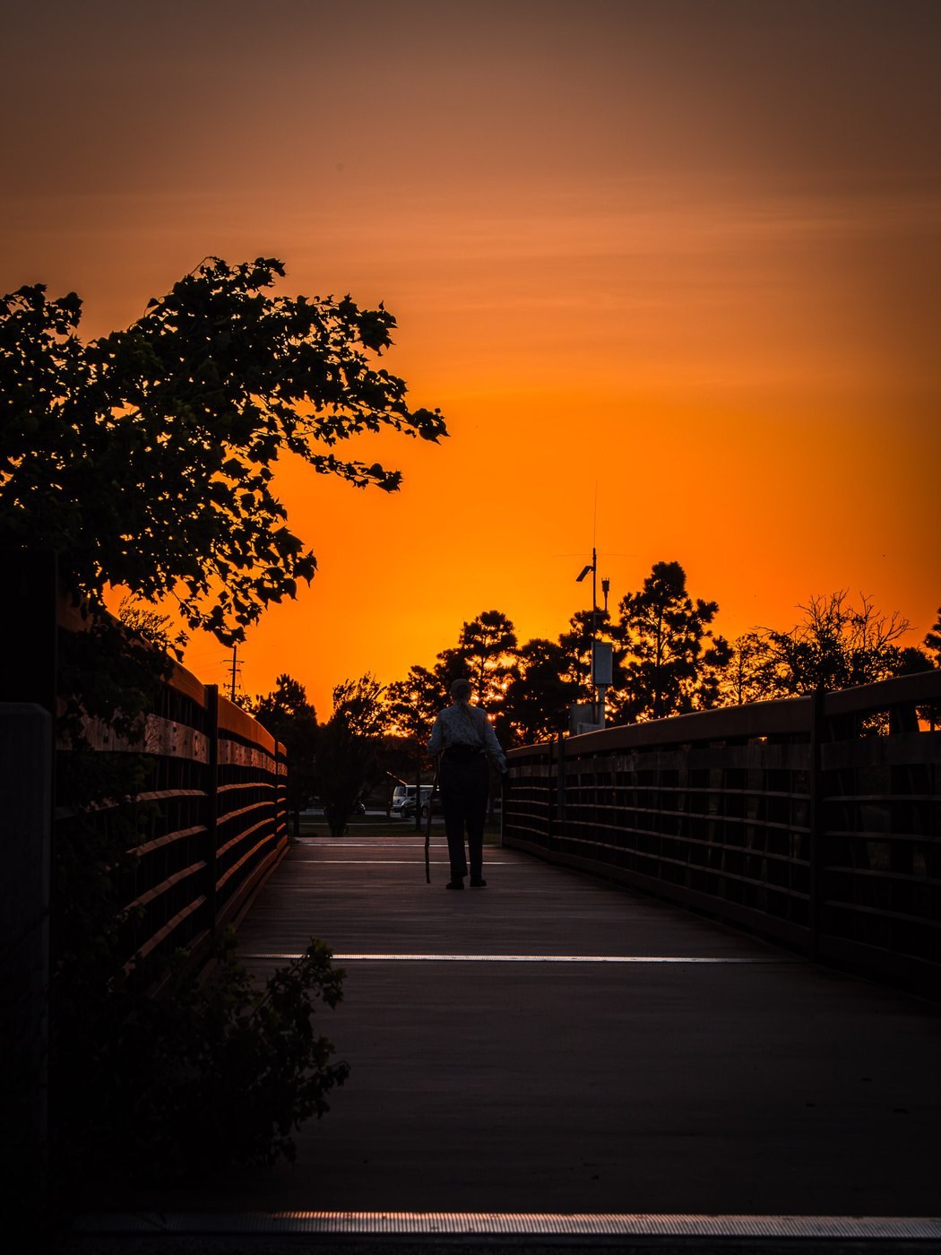 Boardwalk at last light &mdash; John Paul Landing Park, Cypress, Harris County